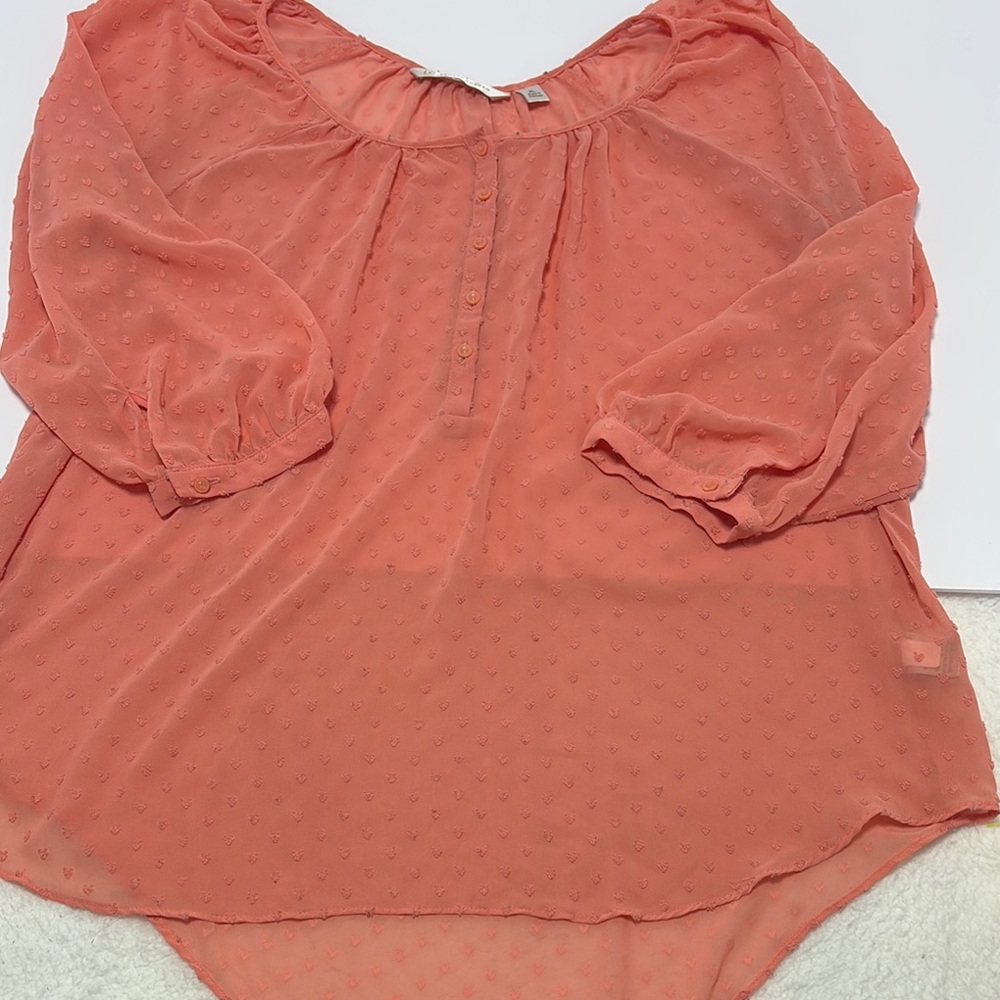 LC Lauren Conrad Pink Ruffled 3/4 Sleeve Blouse